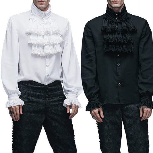 Camisa Gótica de Manga Larga con Cuello Alto y Volantes para Hombre - Image 2