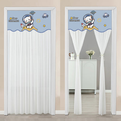 Double-layer blackout doorway curtain with a light blue top featuring a cartoon bear and "LUCK DAY!" text. - Image 14