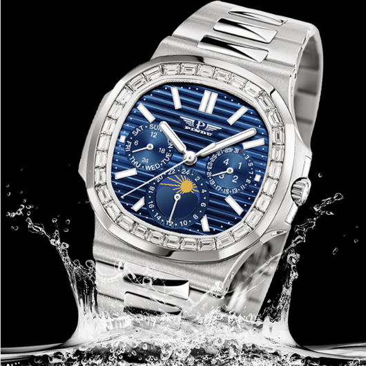 Reloj Elegante para Hombre Esfera Azul Diamante Diseño Cuadrado Grande