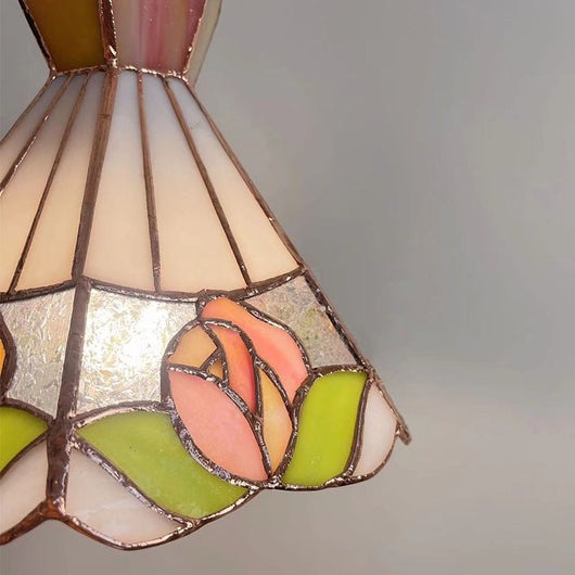 Lámpara de Araña Vintage Rosa con Vitral Estilo Francés Retro - Image 3