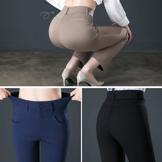 Pantalones de Cintura Alta Elásticos en Colores Sólidos para Mujer - Image 16