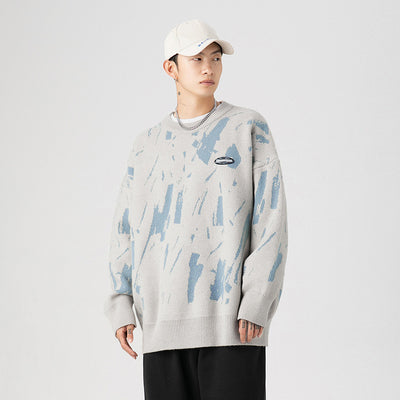 Suéter Hombre Cuello Redondo Diseño Jacquard Salpicaduras de Tinta Japonés - Image 3