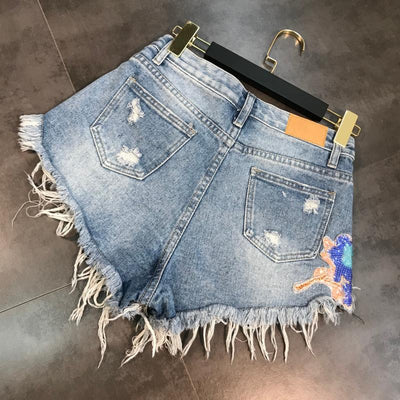 Shorts de Mezclilla con Parches de Lentejuelas Luna y Estrella - Image 5