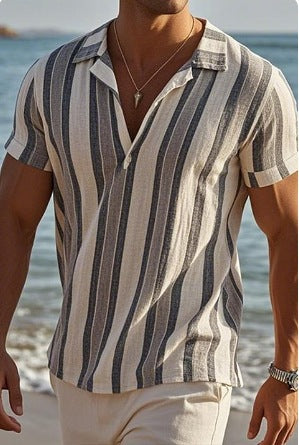 Camisa de Rayas Clásica de Manga Corta para Hombre - Image 13