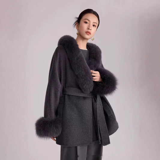 Abrigo de Lana Reversible con Pelo de Zorro Real - Elegancia Otoño Invierno