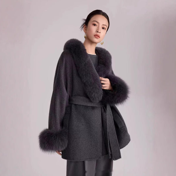 Abrigo de Lana Reversible con Pelo de Zorro Real - Elegancia Otoño Invierno