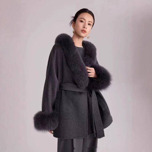 Abrigo de Lana Reversible con Pelo de Zorro Real - Elegancia Otoño Invierno