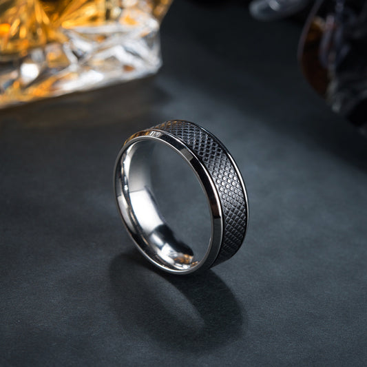 Anillo de Acero Titanio Negro para Hombre - Diseño Europeo y Americano