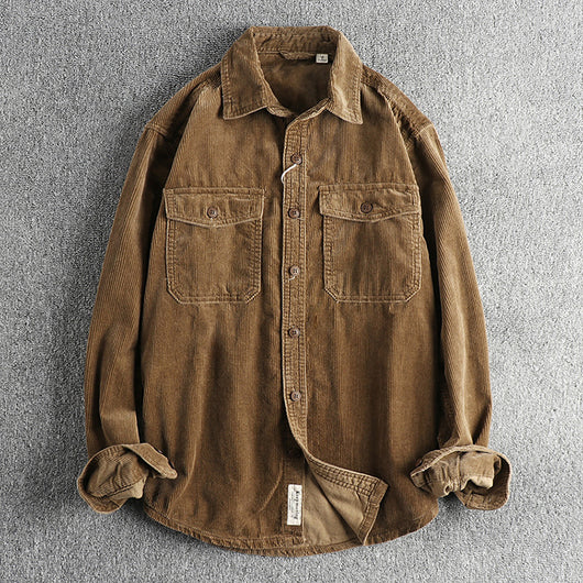 Camisa de Pana Retro de Algodón con Manga Larga para Hombre - Image 10