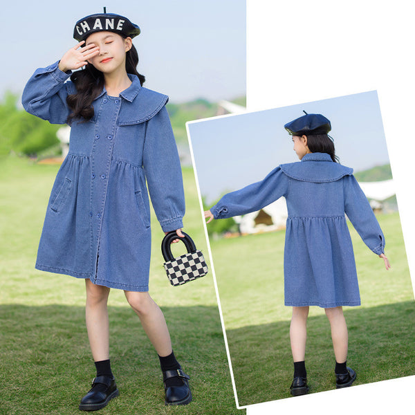 Vestido Elegante de Manga Larga Estilo Colegiatura para Niña