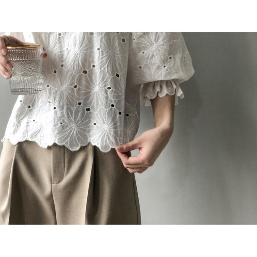 Blusa Coreana Elegante con Cuello Redondo y Mangas Abullonadas - Image 3