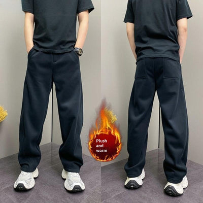 Pantalones Casuales Rectos con Forro Polar Grueso para Hombre - Image 3