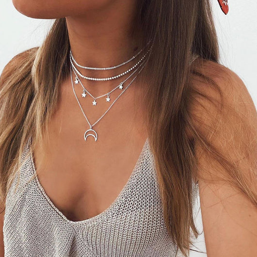 Collar de Moda Versátil con Colgante Estrella de Cinco Puntas y Luna Creciente - Image 9
