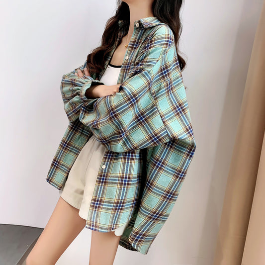 Camisa Cuadros Suelta Primavera Otoño