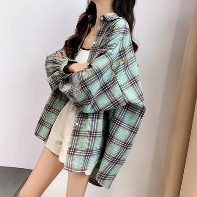 Camisa Cuadros Suelta Primavera Otoño