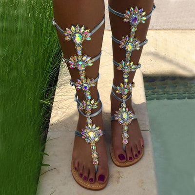 Sandalias Romanas Planas con Strass para Mujer - Estilo Verano