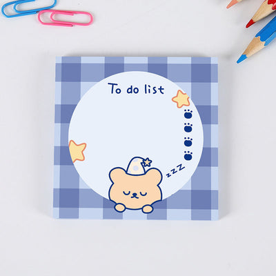 Cute square sticky notes with a brown cartoon bear, "Peace Love" text, and dotted lines on a white background. - Image 7