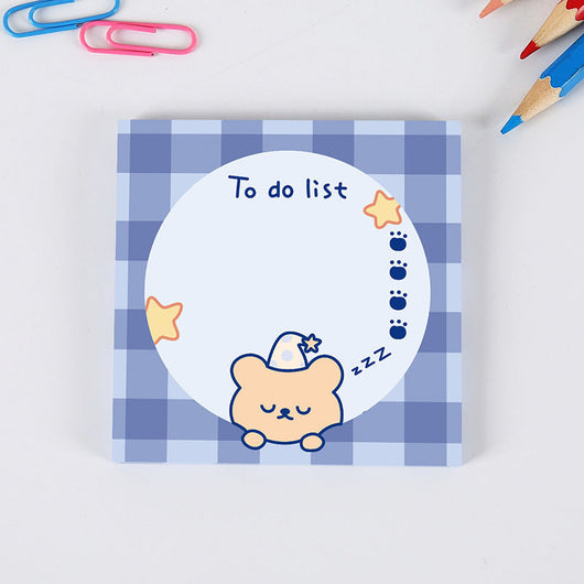 Cute square sticky notes with a brown cartoon bear, "Peace Love" text, and dotted lines on a white background. - Image 7