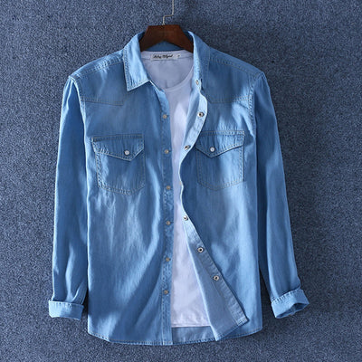 Camisa de Algodón Denim para Hombre de Manga Larga - Image 2