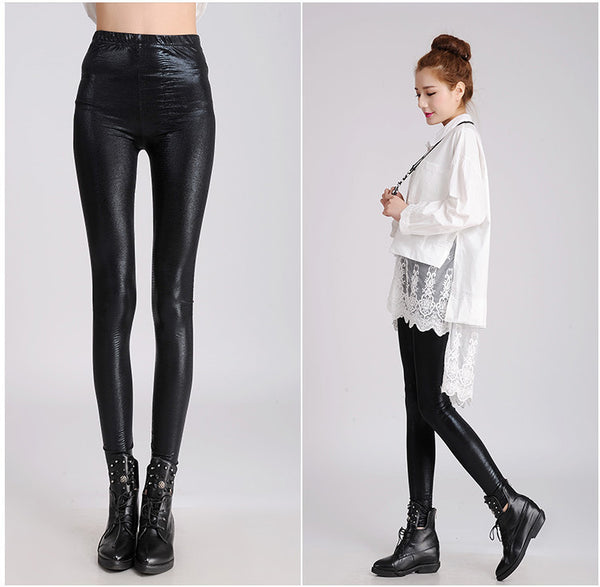 Pantalones de Cuero Skinny con Textura Snakeskin Mate