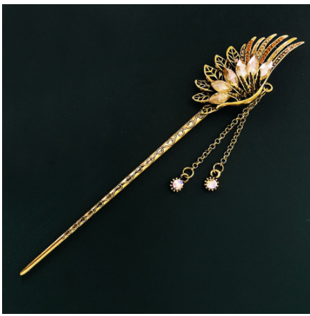 Horquilla Novia Hada Retro con Pluma y Diamantes - Tocado Hanfu Antiguo con Borla Larga - Image 6