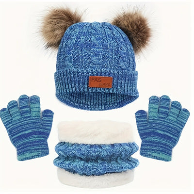 Conjunto Infantil de Gorro, Bufanda y Guantes Tejidos con Pompones - Image 36