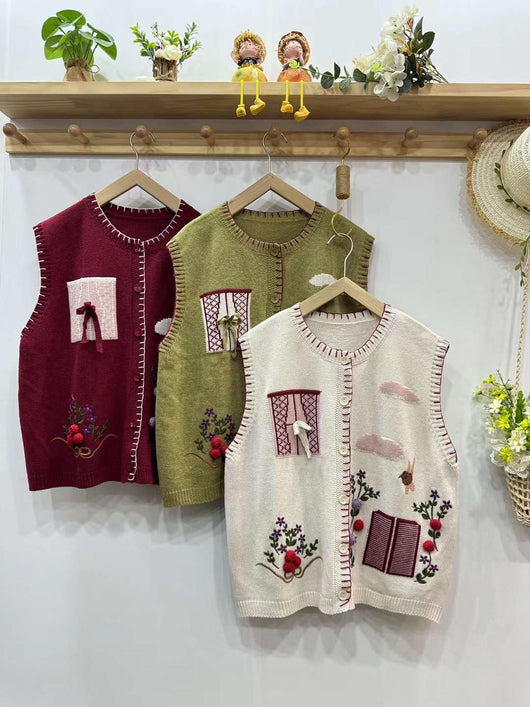 Chaleco Cardigan Mori Girl Bordado Estilo Retro Literario - Image 12