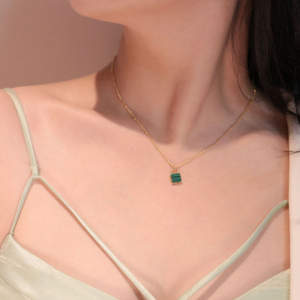 Collar Llavero de Plata 925 con Malaquita Verde Natural