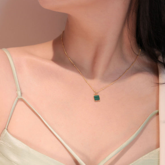 Collar Llavero de Plata 925 con Malaquita Verde Natural