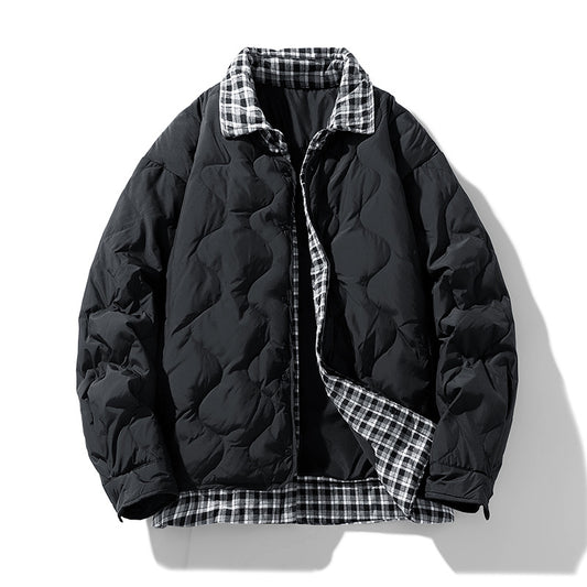 Chaqueta Acolchada con Cuello de Solapa Tipo Béisbol y Detalles Escoceses