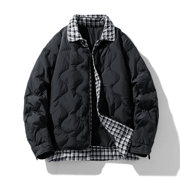 Chaqueta Acolchada con Cuello de Solapa Tipo Béisbol y Detalles Escoceses