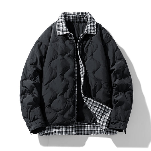 Chaqueta Acolchada con Cuello de Solapa Tipo Béisbol y Detalles Escoceses