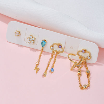 Aretes Colgantes de Oro Real con Zirconia y Clip para Cartílago - Image 11