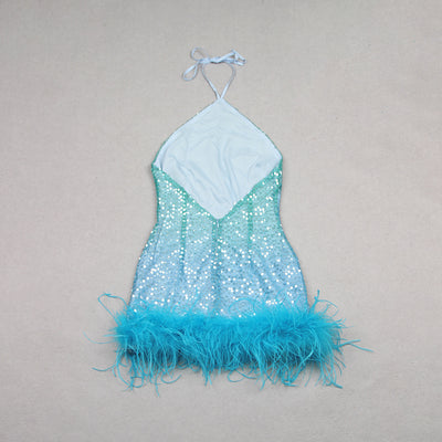 Vestido de Fiesta con Lentejuelas y Tirantes Plumados - Image 9