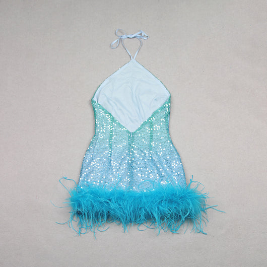Vestido de Fiesta con Lentejuelas y Tirantes Plumados - Image 9