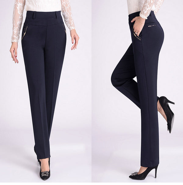Pantalones Rectos Elásticos de Cintura Alta para Tallas Grandes
