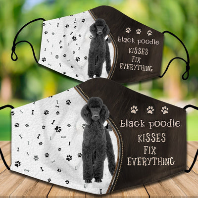 Cotton face mask with a Cavapoo dog graphic and "CAVOODLES KISSES FIX EVERYTHING" text. Features paw prints and bones. - Image 13