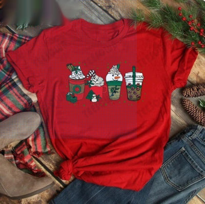 Red women's t-shirt with "Merry Christmas" text and three Christmas trees, featuring buffalo plaid and leopard print. - Image 11