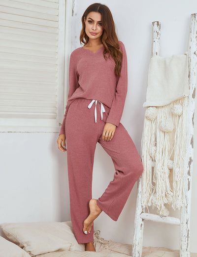 Conjunto de Pijama Largo Mujer - Traje de Descanso Cuello V - Image 7