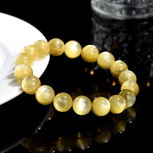 Pulsera de Cuentas Redondas Dragón Dorado con Mica Amarilla