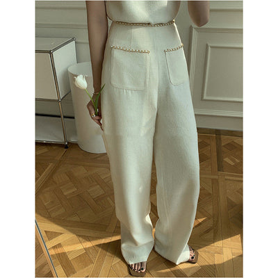 Pantalón Palazzo Cintura Alta Estilo Francés con Cadena Decorativa - Image 4