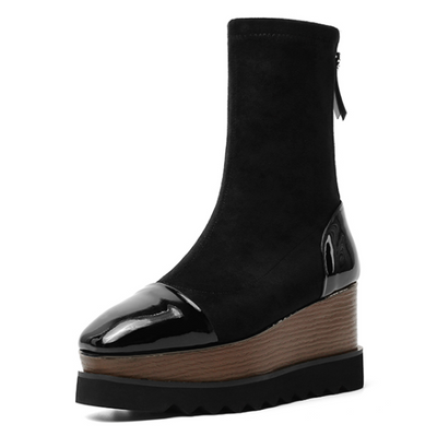 Botas Martin de Cuero con Plataforma Gruesa y Stretch - Botines Wedge Versátiles para Mujer - Image 8
