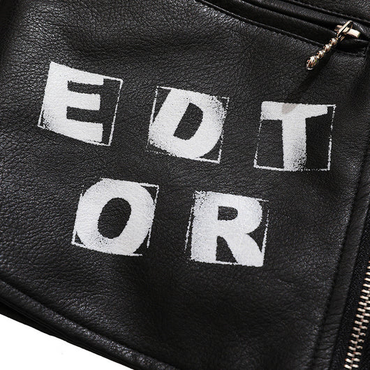 Chaqueta de Cuero para Hombre con Estampado de Letras y Cierre - Image 3