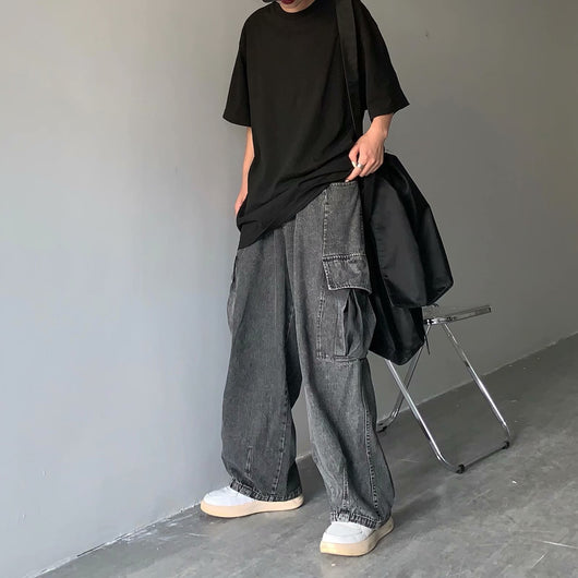 Pantalones de Trabajo Holgados Lavados con Pierna Recta Ancha - Image 11