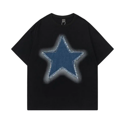 Camiseta Retro Americana con Parches de Estrellas - Unisex