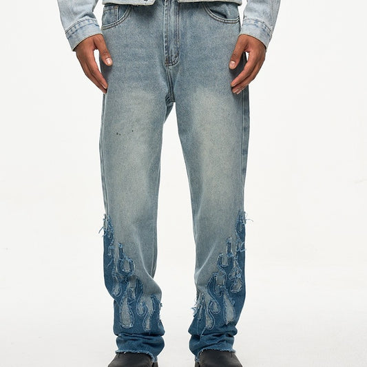 Jeans Acampanados con Parches Flame para Hombre