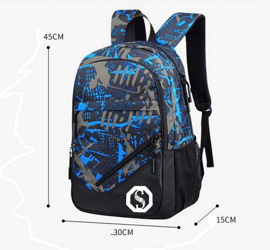 Mochila Urbana de Tres Compartimentos con Diseño Cuadros y Graffiti - Image 12