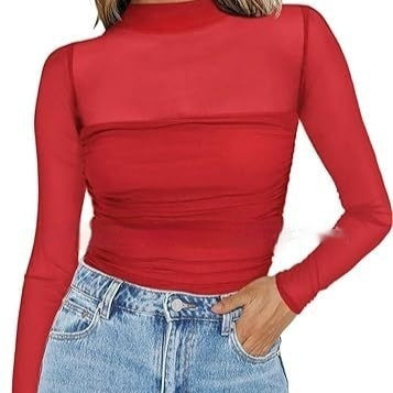 Top Sexy Cuello Malla con Detalles en Contraste - Image 10