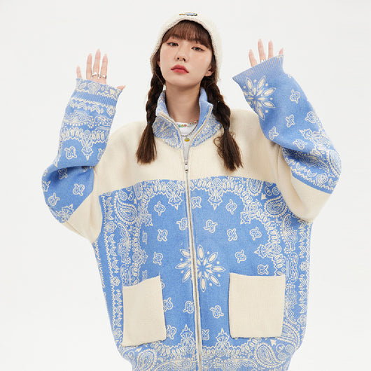 Cardigan Tejido Suelto Flor de Cashew - Suéter Casual Versátil