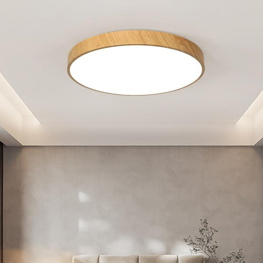 Lámpara de Techo LED Minimalista Estilo Chino Contemporáneo con Textura de Madera
